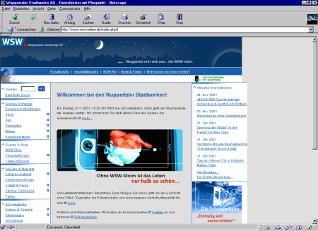 Startseite der WSW
