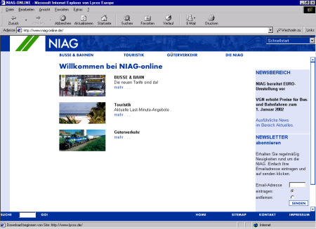 Startseite der NIAG (neuer Auftritt)