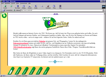 Startseite des VRS (alter, bewerteter Auftritt)