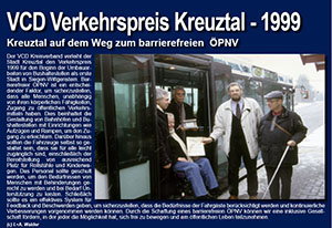 VCD Verkehrspreis 1999 - Stadt Kreuztal für ÖPNV ausgezeichnet 
